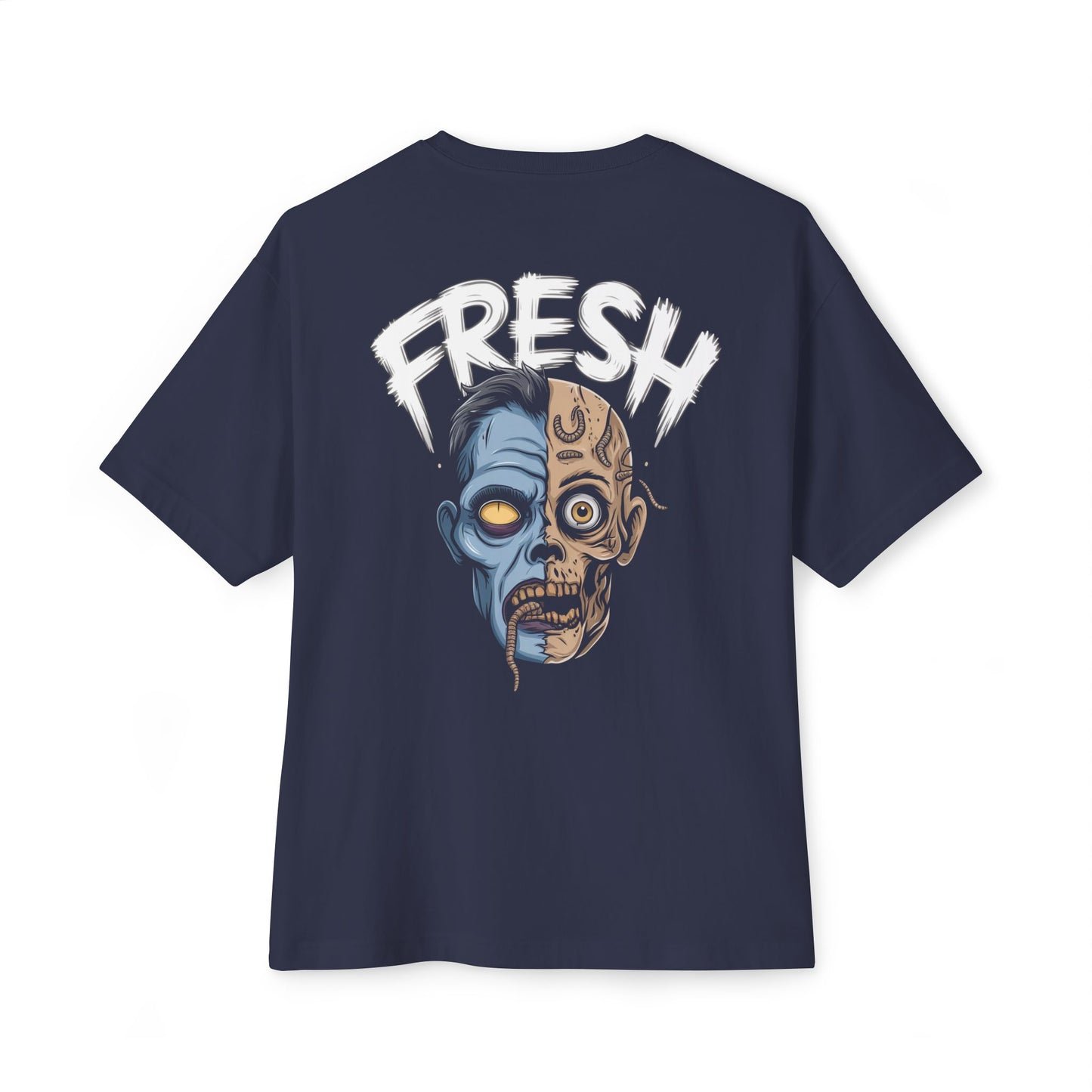 "Freshly Undead" Oversized Boxy Tee – Stay Fresh, Even in the Afterlife -color - Navy - available in USA