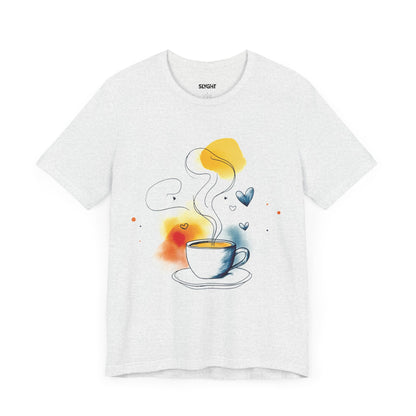 "Coffee Dreamer" Pastel Line Art Tee – Sip in Style with a Touch of Whimsy -color - Ash - available in USA