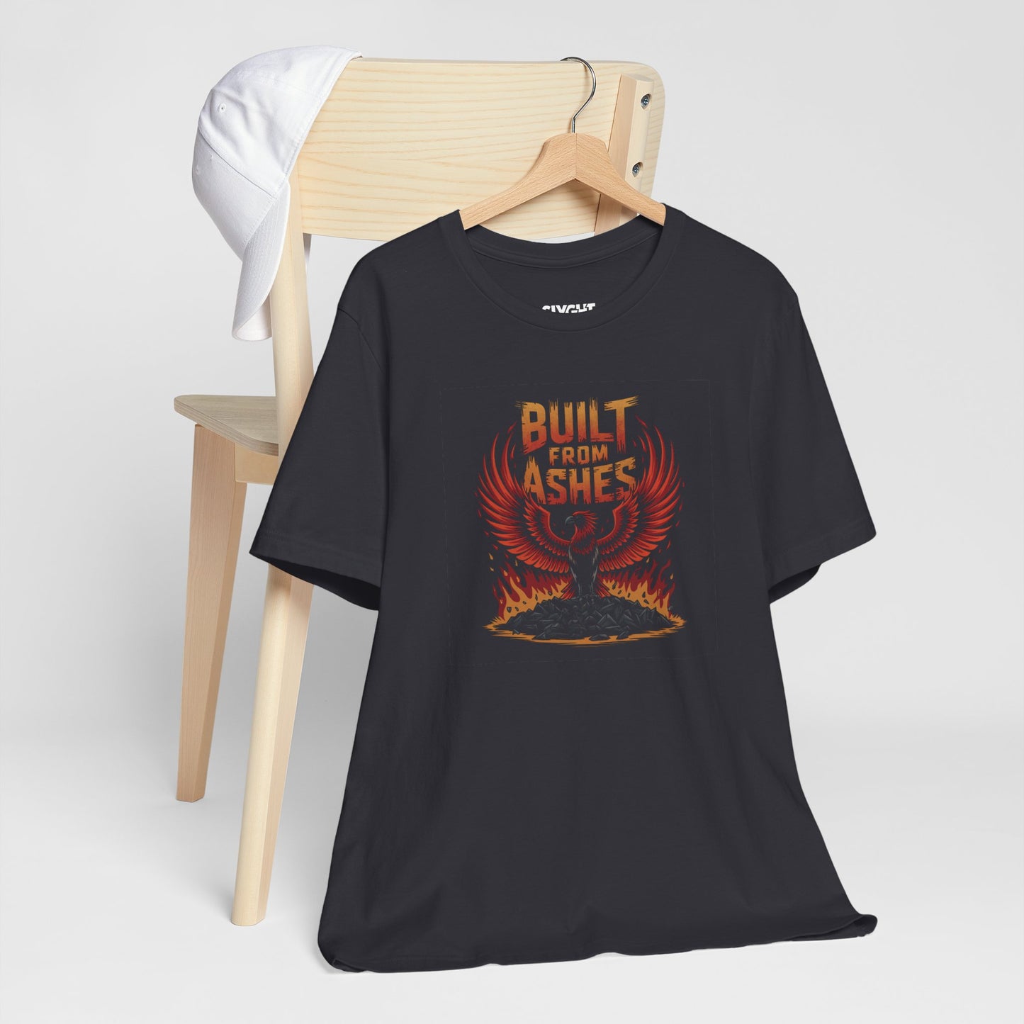 "Built from Ashes" Unisex Jersey Tee – Rise Strong, Burn Brighter -color - Dark Grey - available in USA