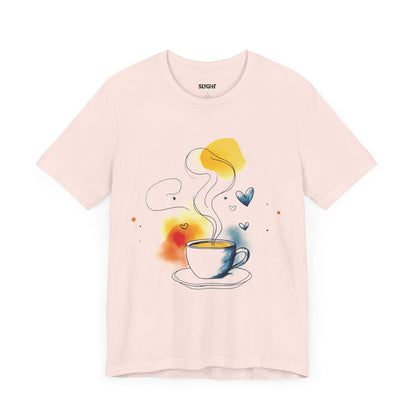 "Coffee Dreamer" Pastel Line Art Tee – Sip in Style with a Touch of Whimsy -color - Soft Pink - available in USA