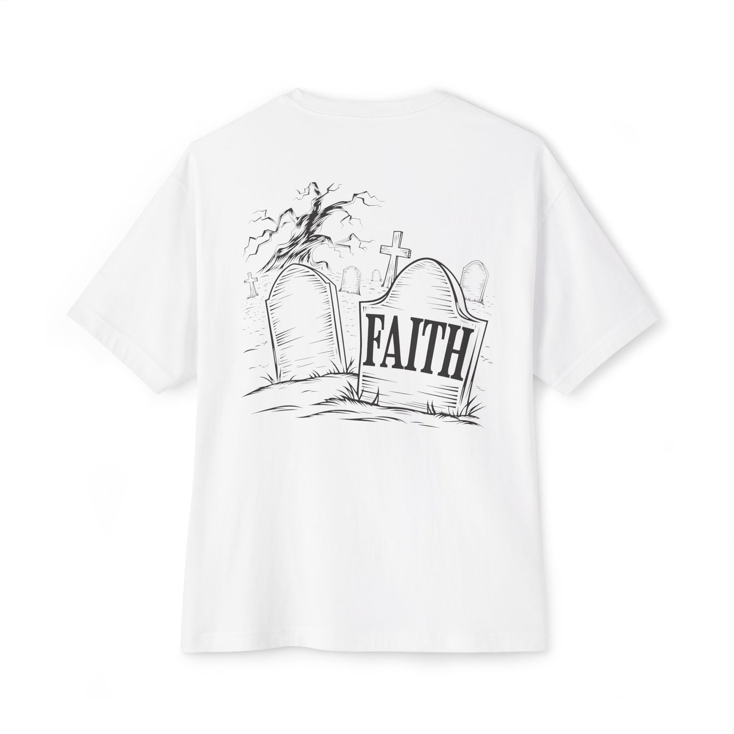 "Faith in the Shadows" Oversized Boxy Tee – Wear Your Edge with Confidence -color - White - available in USA