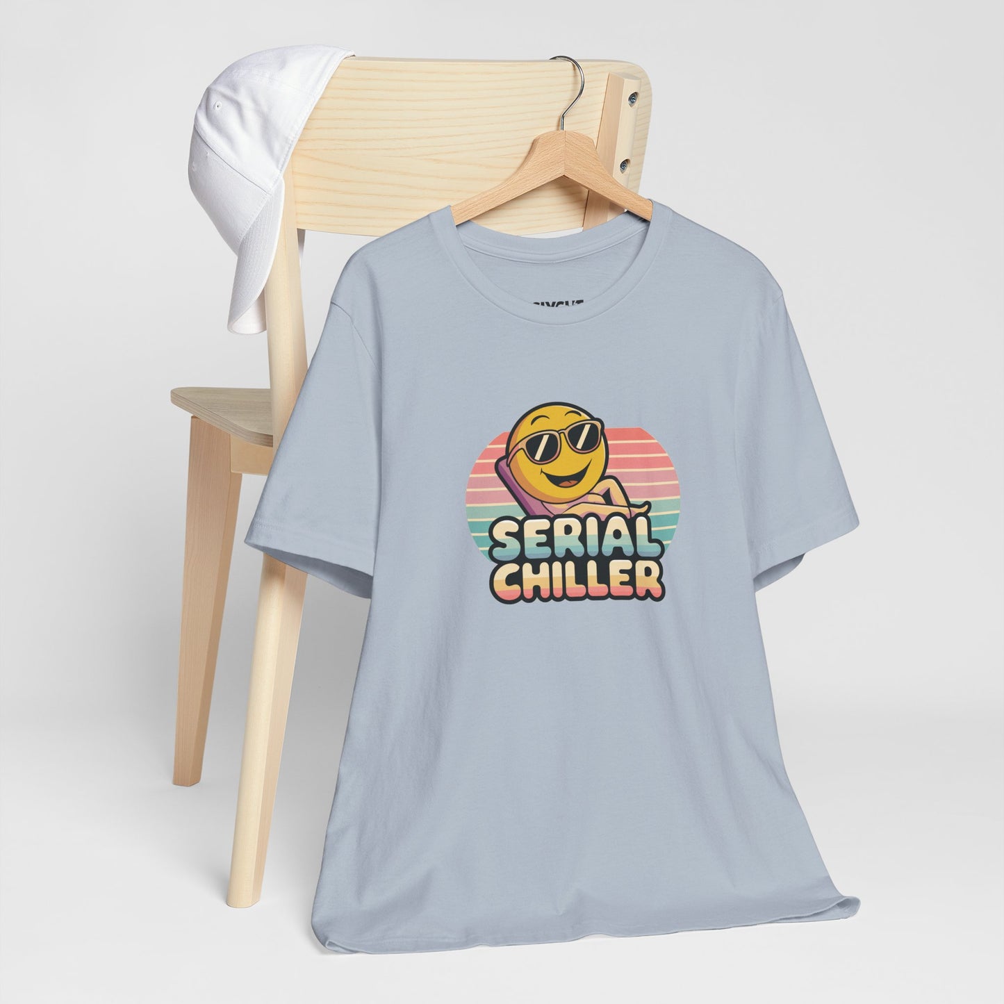 "Serial Chiller" Unisex Jersey Tee – Chill in Style, Always -color - Light Blue - available in USA