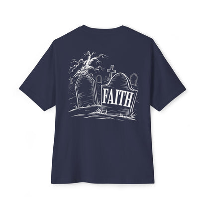 "Faith in the Shadows" Oversized Boxy Tee – Wear Your Edge with Confidence -color - Navy - available in USA