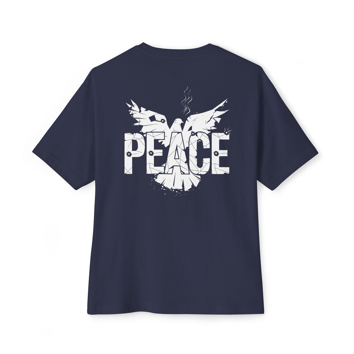 "Shattered Peace" Oversized Boxy Tee – Where Grit Meets Hope -color - Navy - available in USA