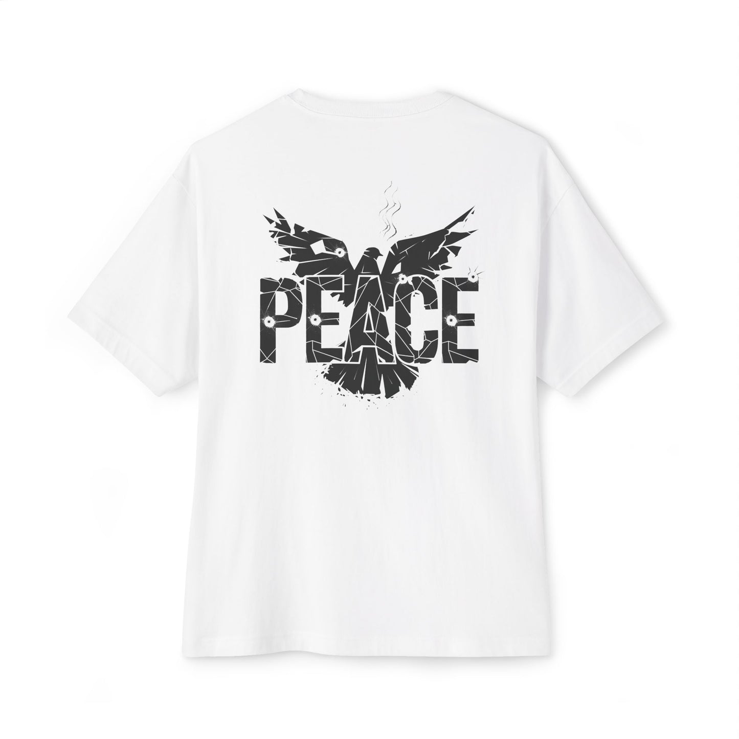 "Shattered Peace" Oversized Boxy Tee – Where Grit Meets Hope -color - White - available in USA