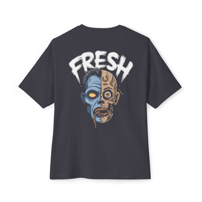 "Freshly Undead" Oversized Boxy Tee – Stay Fresh, Even in the Afterlife -color - Dark Grey - available in USA