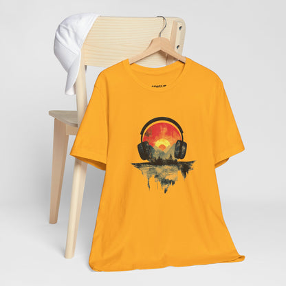 "Vinyl Vibes" Retro Unisex Tee – Feel the Beat, Look the Part -color - Gold - available in USA