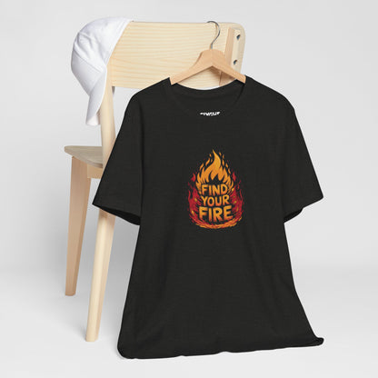 "Find Your Fire" Fiery Graphic Tee – Ignite Your Passion in Style -color - Black Heather - available in USA