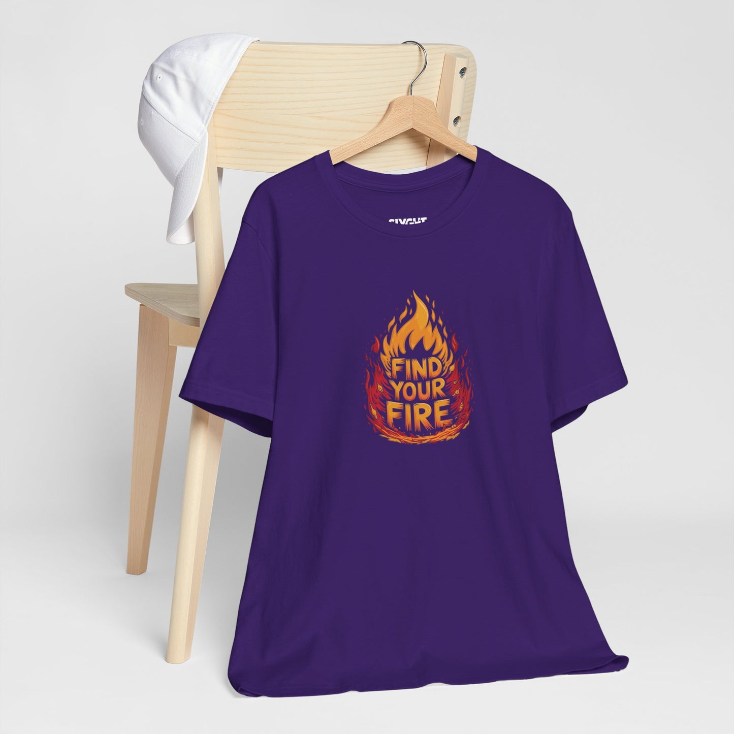 "Find Your Fire" Fiery Graphic Tee – Ignite Your Passion in Style -color - Team Purple - available in USA