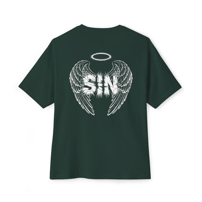 "Sinful Serenity" Oversized Boxy Tee – Where Purity Meets Rebellion -color - Forest - available in USA