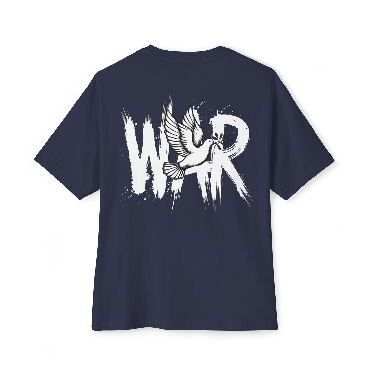 "War & Peace" Oversized Boxy Tee – Balance Chaos with Grace -color - Navy - available in USA