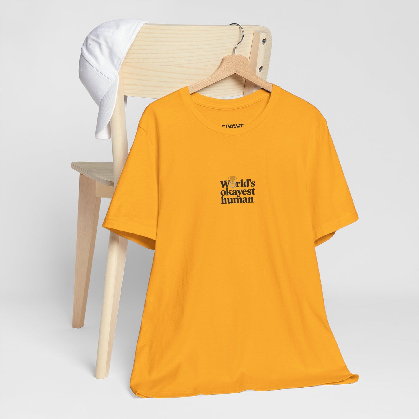 "World's Okayest Human" Tee – Because Perfection is Overrated -color - Gold - available in USA