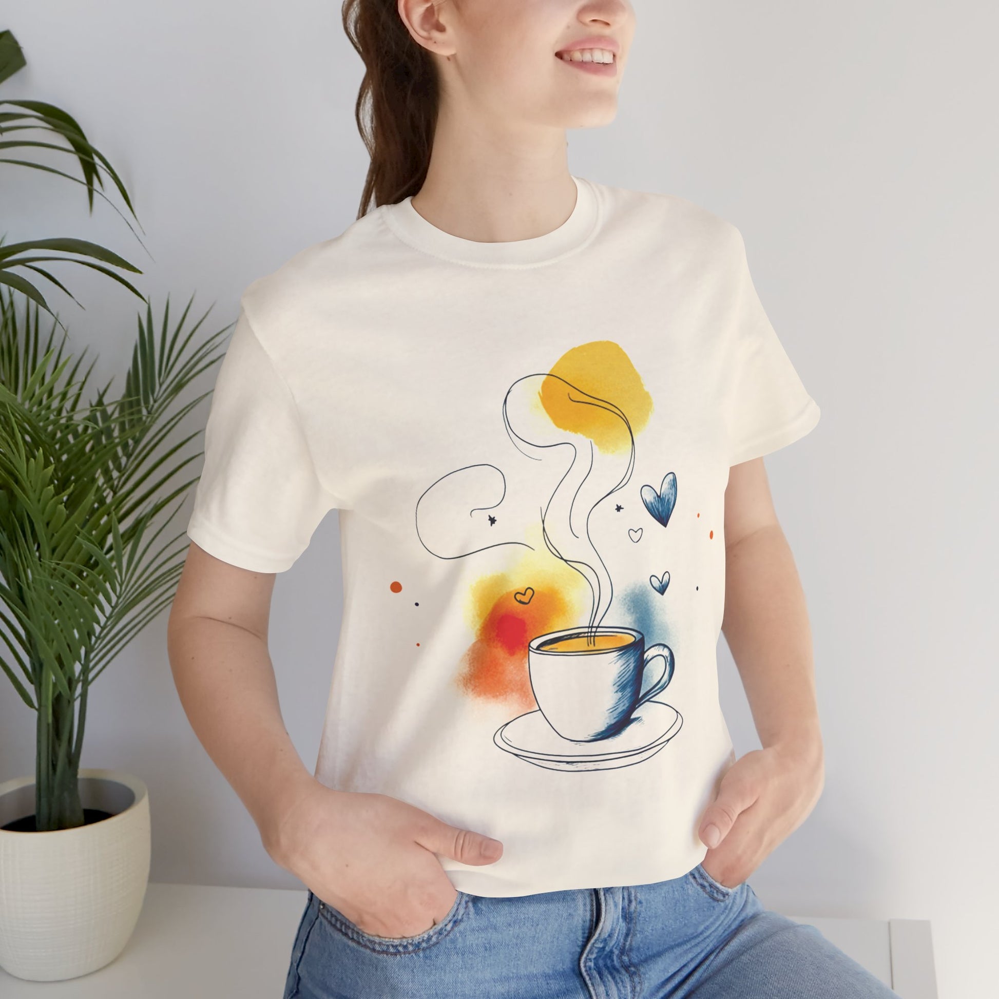 "Coffee Dreamer" Pastel Line Art Tee – Sip in Style with a Touch of Whimsy -color - - available in USA