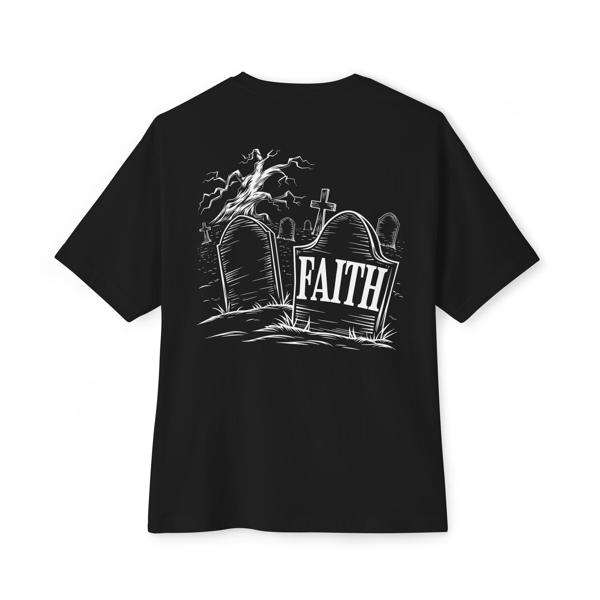 "Faith in the Shadows" Oversized Boxy Tee – Wear Your Edge with Confidence -color - Black - available in USA