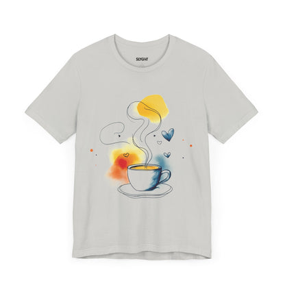 "Coffee Dreamer" Pastel Line Art Tee – Sip in Style with a Touch of Whimsy -color - Silver - available in USA