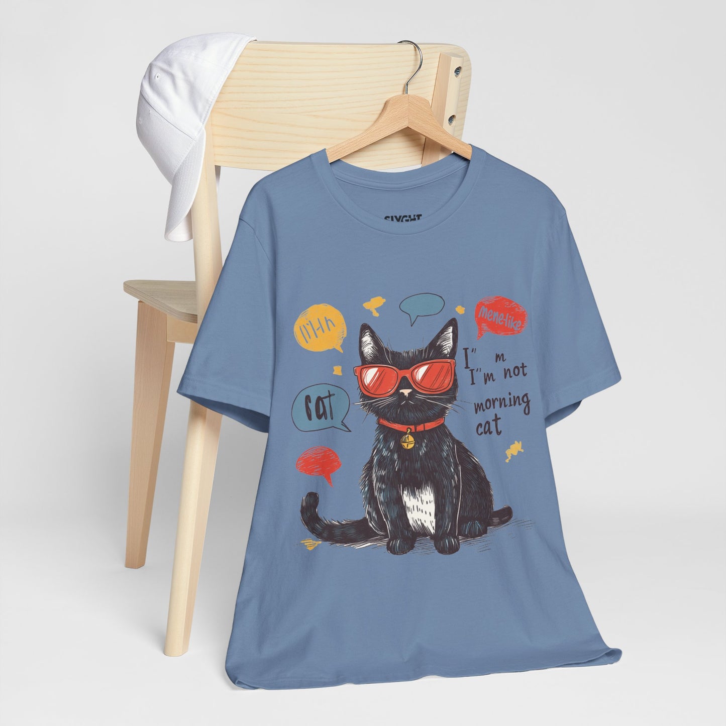 "Catitude in Color" Classic Tee – Purrfection Meets Playfulness -color - Steel Blue - available in USA