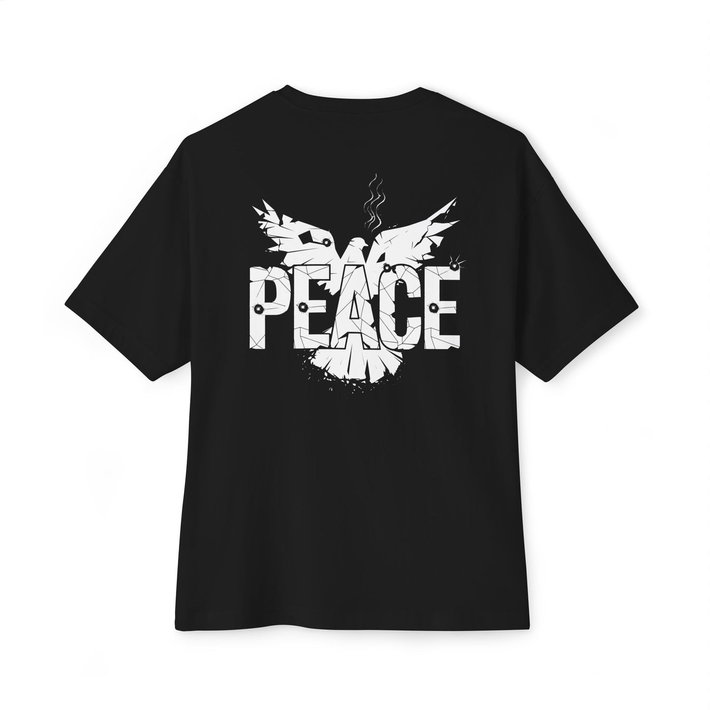 "Shattered Peace" Oversized Boxy Tee – Where Grit Meets Hope -color - Black - available in USA