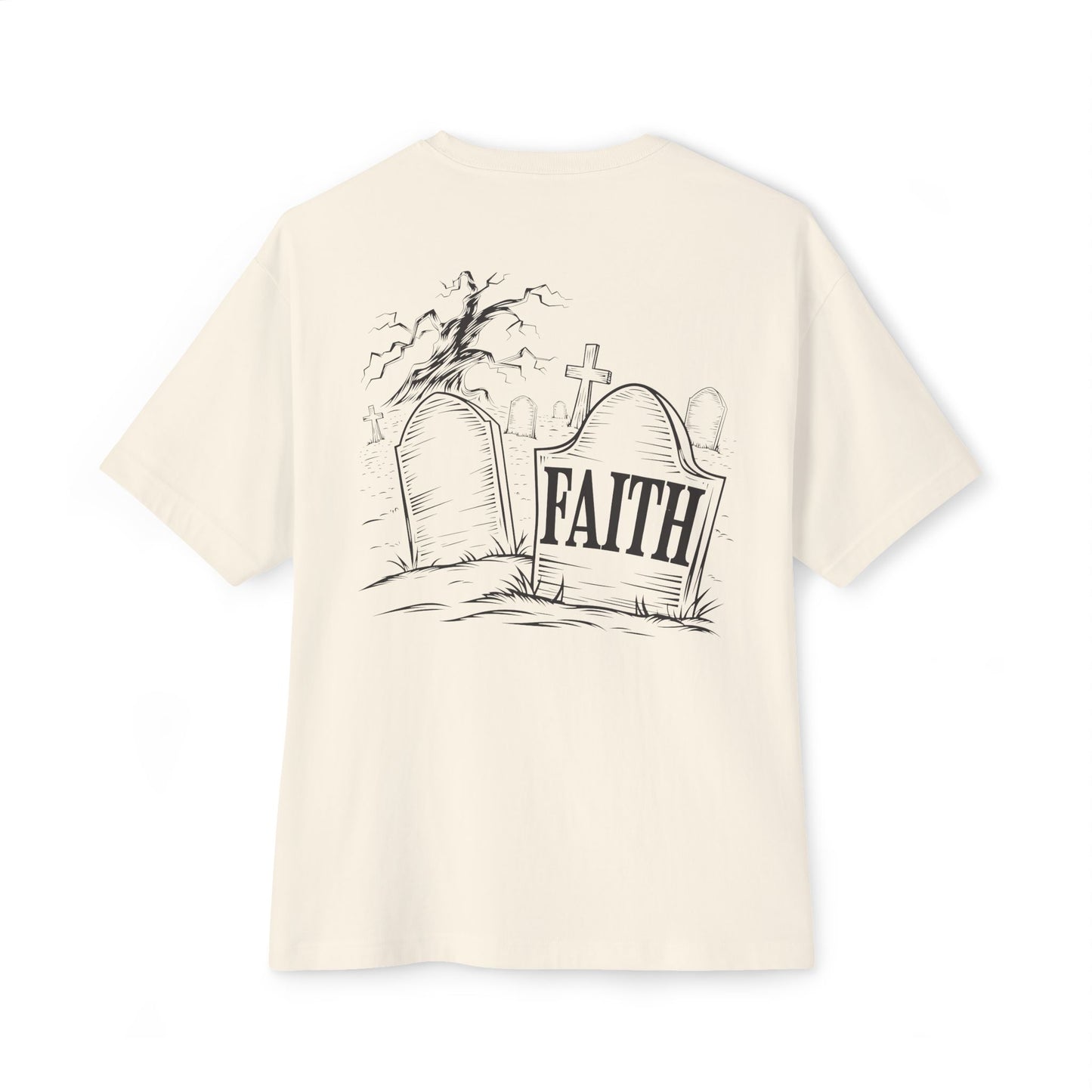 "Faith in the Shadows" Oversized Boxy Tee – Wear Your Edge with Confidence -color - Natural - available in USA