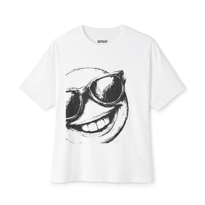 "Shady Smiles" Oversized Boxy Tee – Chill Vibes, Maximum Cool -color - White - available in USA