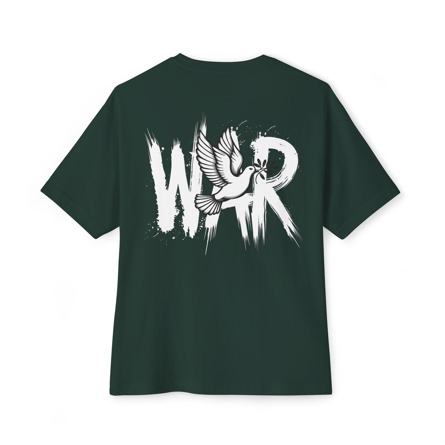 "War & Peace" Oversized Boxy Tee – Balance Chaos with Grace -color - Forest - available in USA