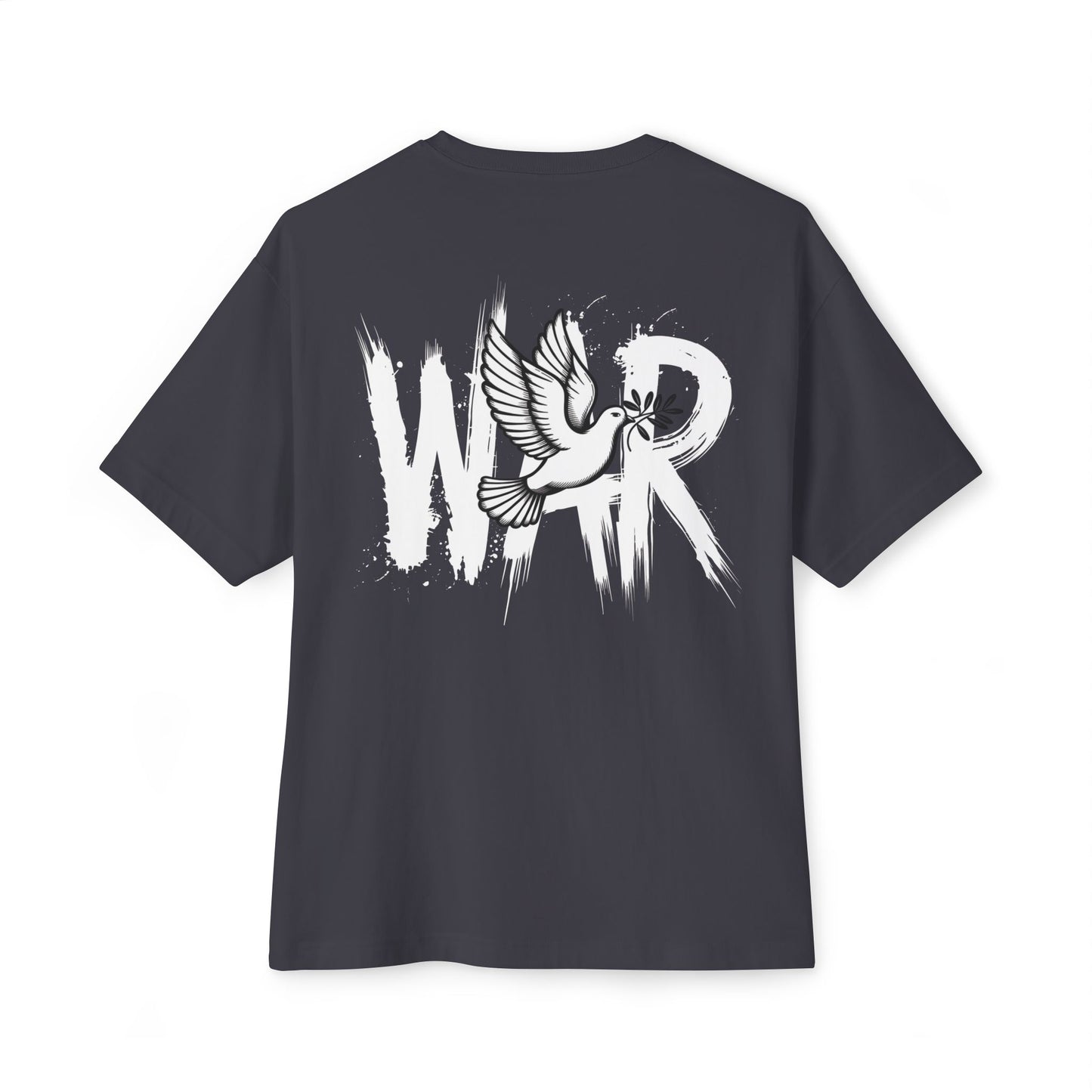 "War & Peace" Oversized Boxy Tee – Balance Chaos with Grace -color - Dark Grey - available in USA