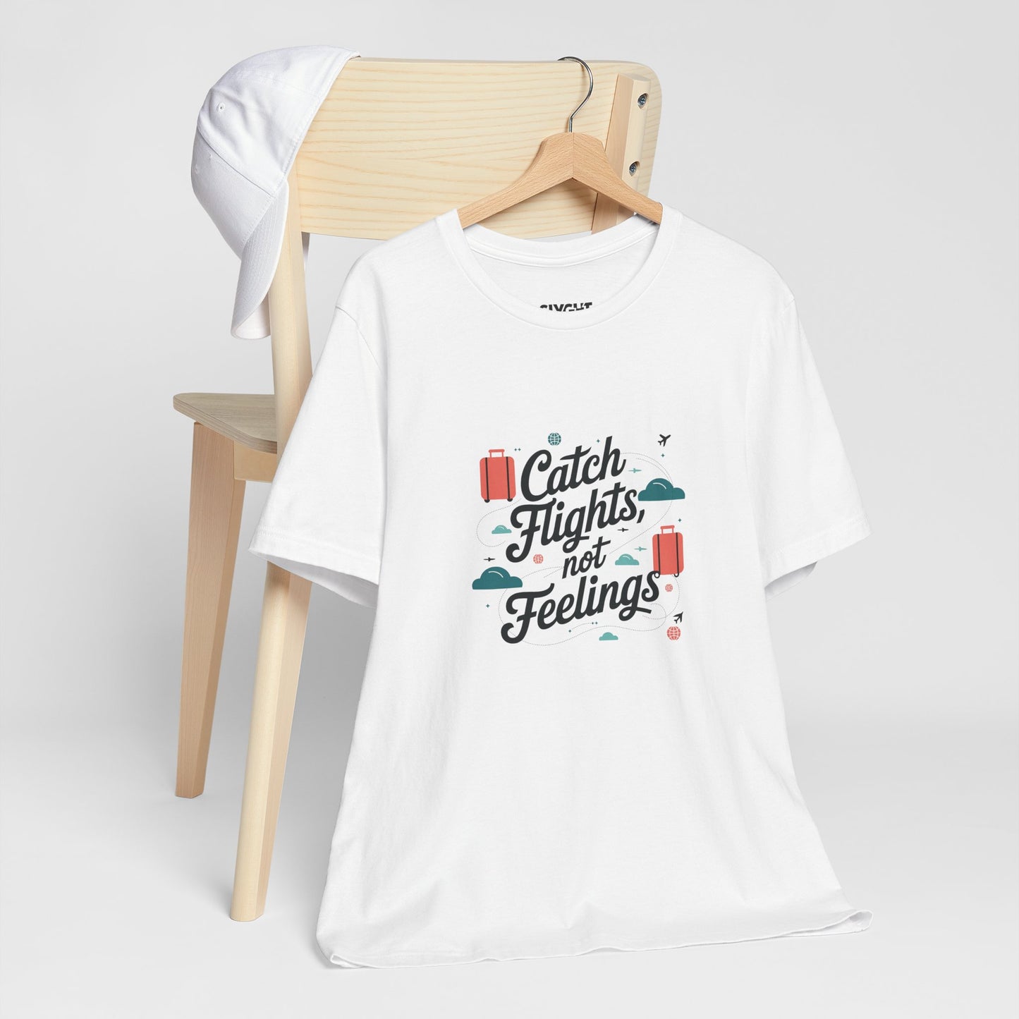 "Catch Flights, Not Feelings" Unisex Tee – For the Jetsetter with a Heart of Steel -color - White - available in USA