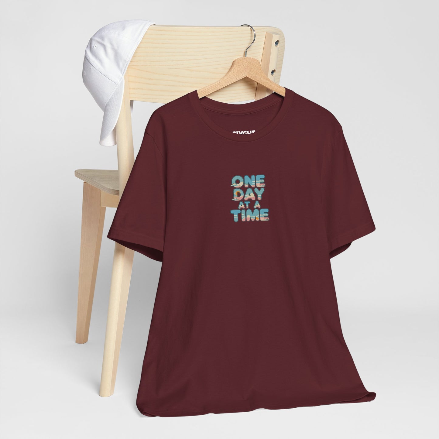 "One Day at a Time" Classic Tee – Your Daily Dose of Calm in Cotton -color - Maroon - available in USA