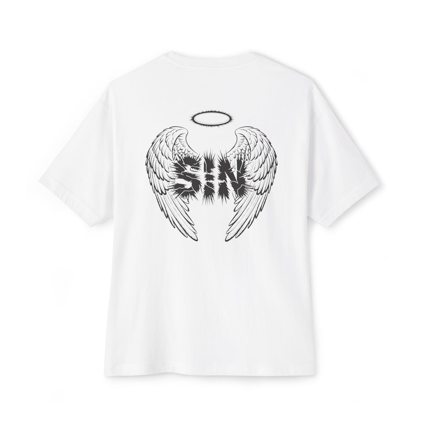 "Sinful Serenity" Oversized Boxy Tee – Where Purity Meets Rebellion -color - White - available in USA