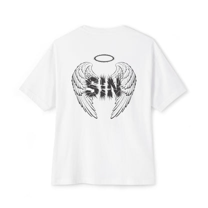 "Sinful Serenity" Oversized Boxy Tee – Where Purity Meets Rebellion -color - White - available in USA