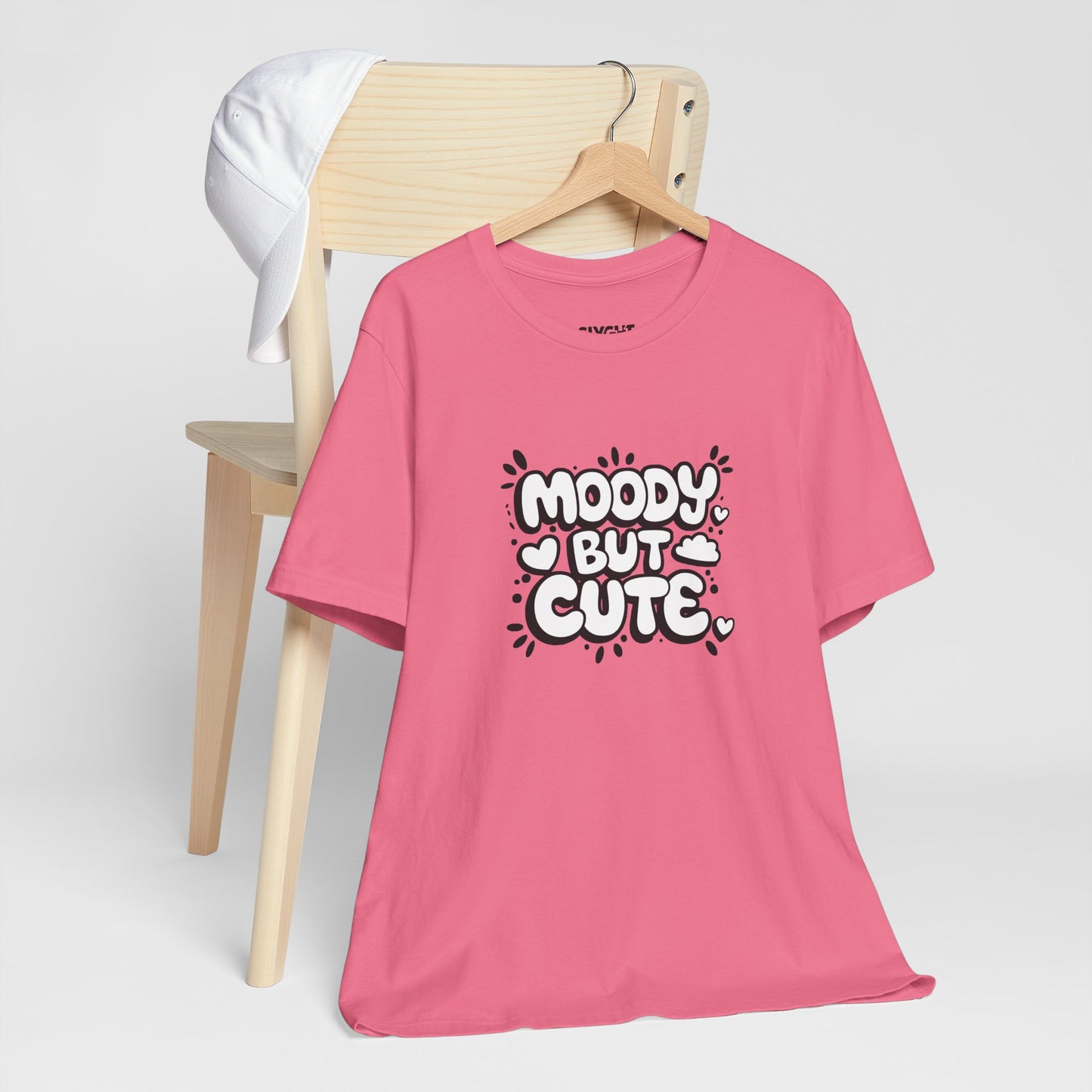 "Moody but Cute" Classic Tee – Because Why Choose? -color - Charity Pink - available in USA