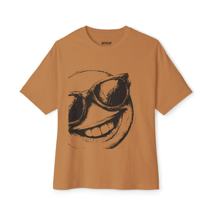 "Shady Smiles" Oversized Boxy Tee – Chill Vibes, Maximum Cool -color - Toast - available in USA