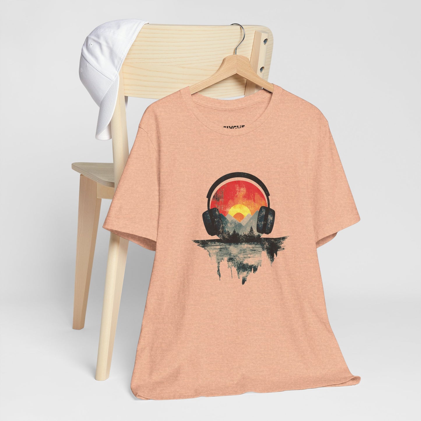 "Vinyl Vibes" Retro Unisex Tee – Feel the Beat, Look the Part -color - Heather Peach - available in USA