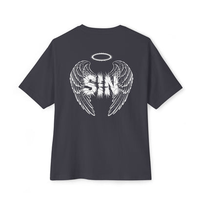 "Sinful Serenity" Oversized Boxy Tee – Where Purity Meets Rebellion -color - Dark Grey - available in USA