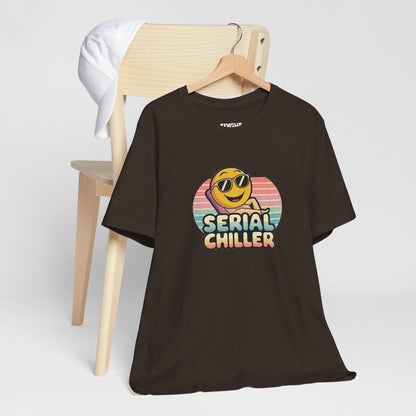 "Serial Chiller" Unisex Jersey Tee – Chill in Style, Always -color - Brown - available in USA