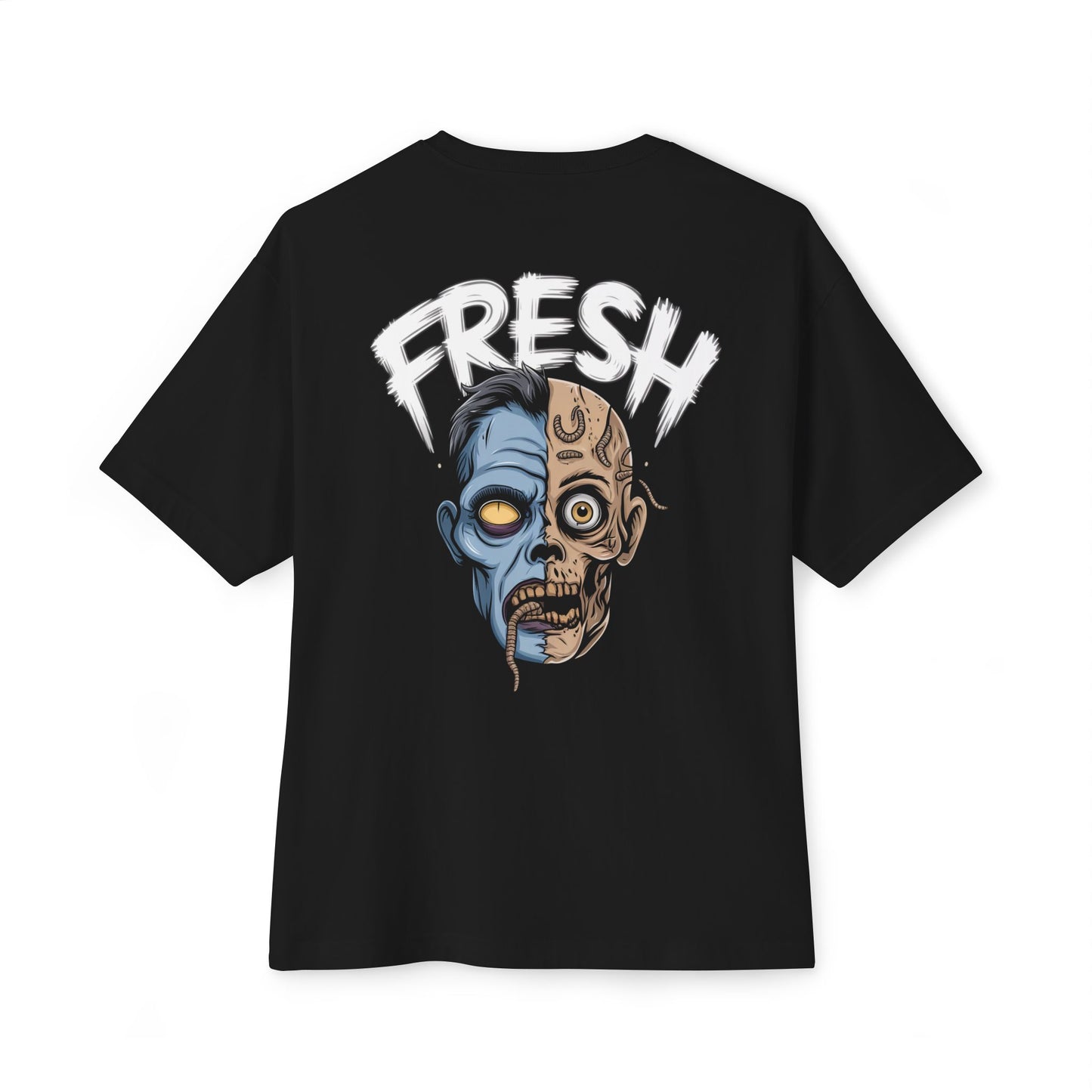 "Freshly Undead" Oversized Boxy Tee – Stay Fresh, Even in the Afterlife -color - Black - available in USA