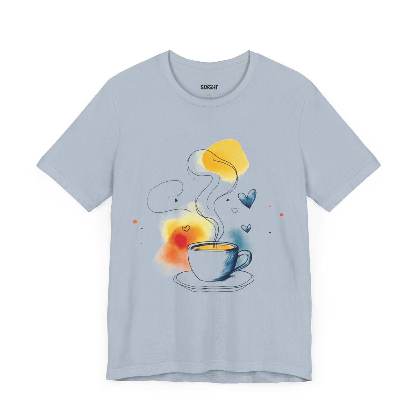 "Coffee Dreamer" Pastel Line Art Tee – Sip in Style with a Touch of Whimsy -color - Light Blue - available in USA