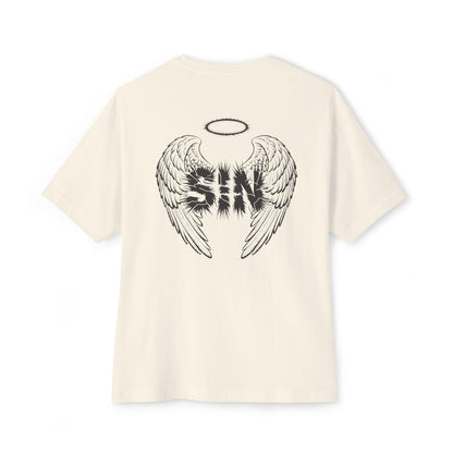 "Sinful Serenity" Oversized Boxy Tee – Where Purity Meets Rebellion -color - Natural - available in USA