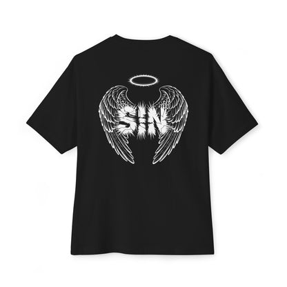 "Sinful Serenity" Oversized Boxy Tee – Where Purity Meets Rebellion -color - Black - available in USA