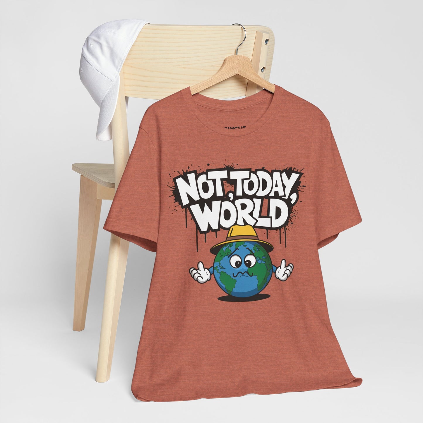 "Not Today, World" Classic Tee – The Ultimate Mood in Style -color - Heather Clay - available in USA