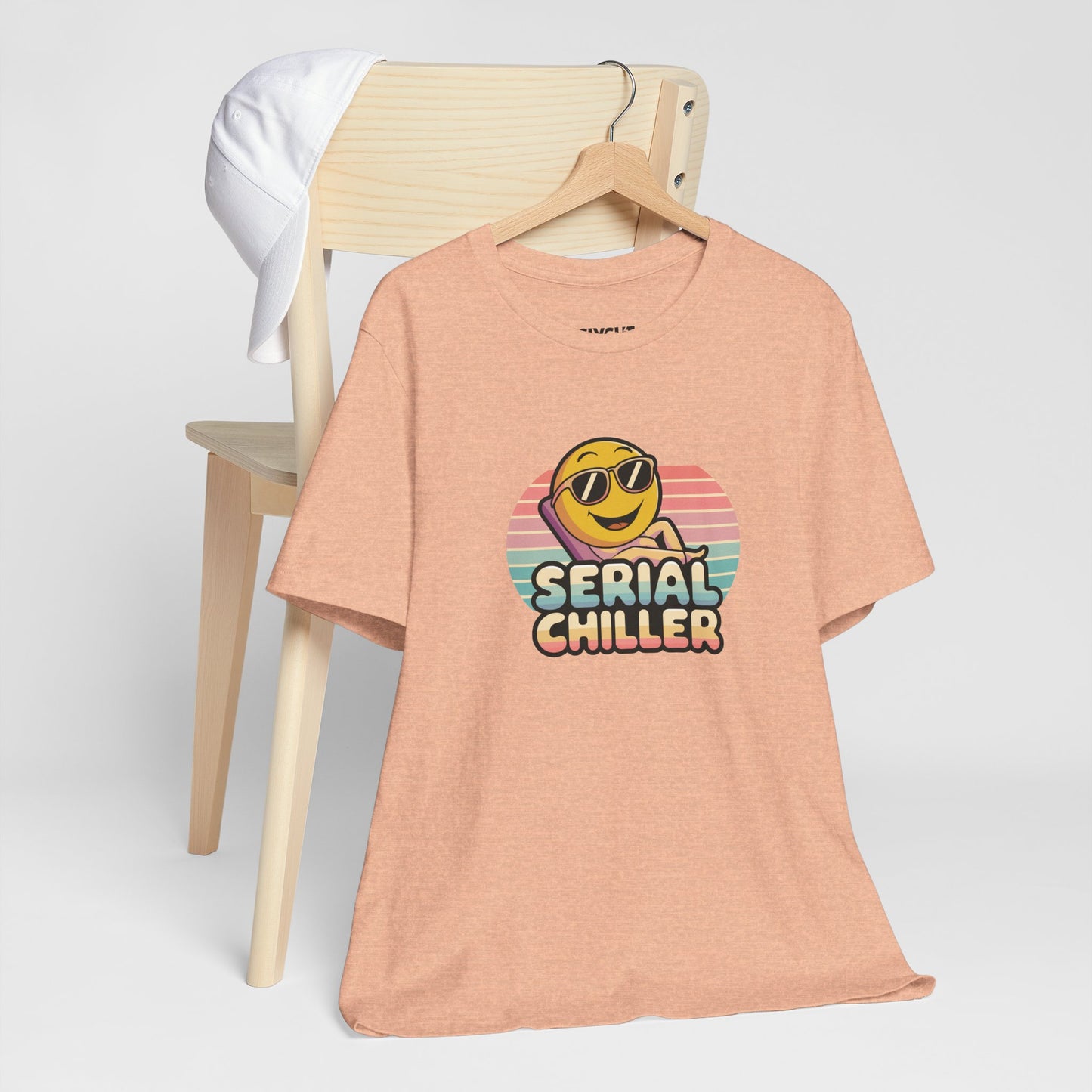 "Serial Chiller" Unisex Jersey Tee – Chill in Style, Always -color - Heather Peach - available in USA