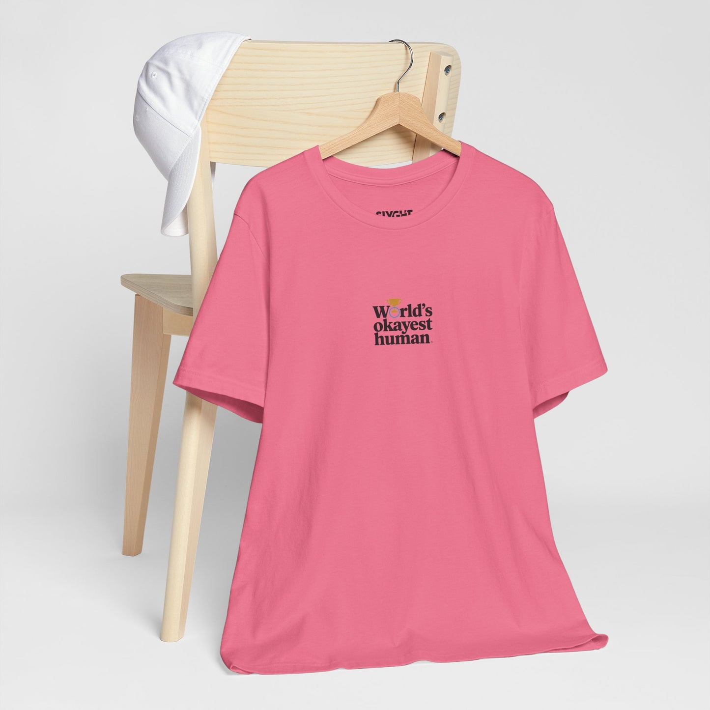 "World's Okayest Human" Tee – Because Perfection is Overrated -color - Charity Pink - available in USA