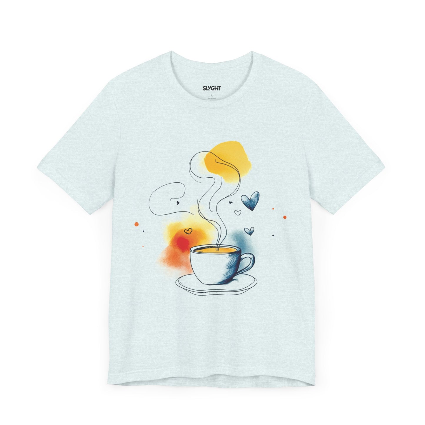 "Coffee Dreamer" Pastel Line Art Tee – Sip in Style with a Touch of Whimsy -color - Heather Ice Blue - available in USA