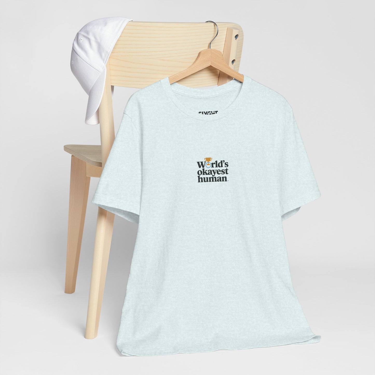 "World's Okayest Human" Tee – Because Perfection is Overrated -color - Heather Ice Blue - available in USA