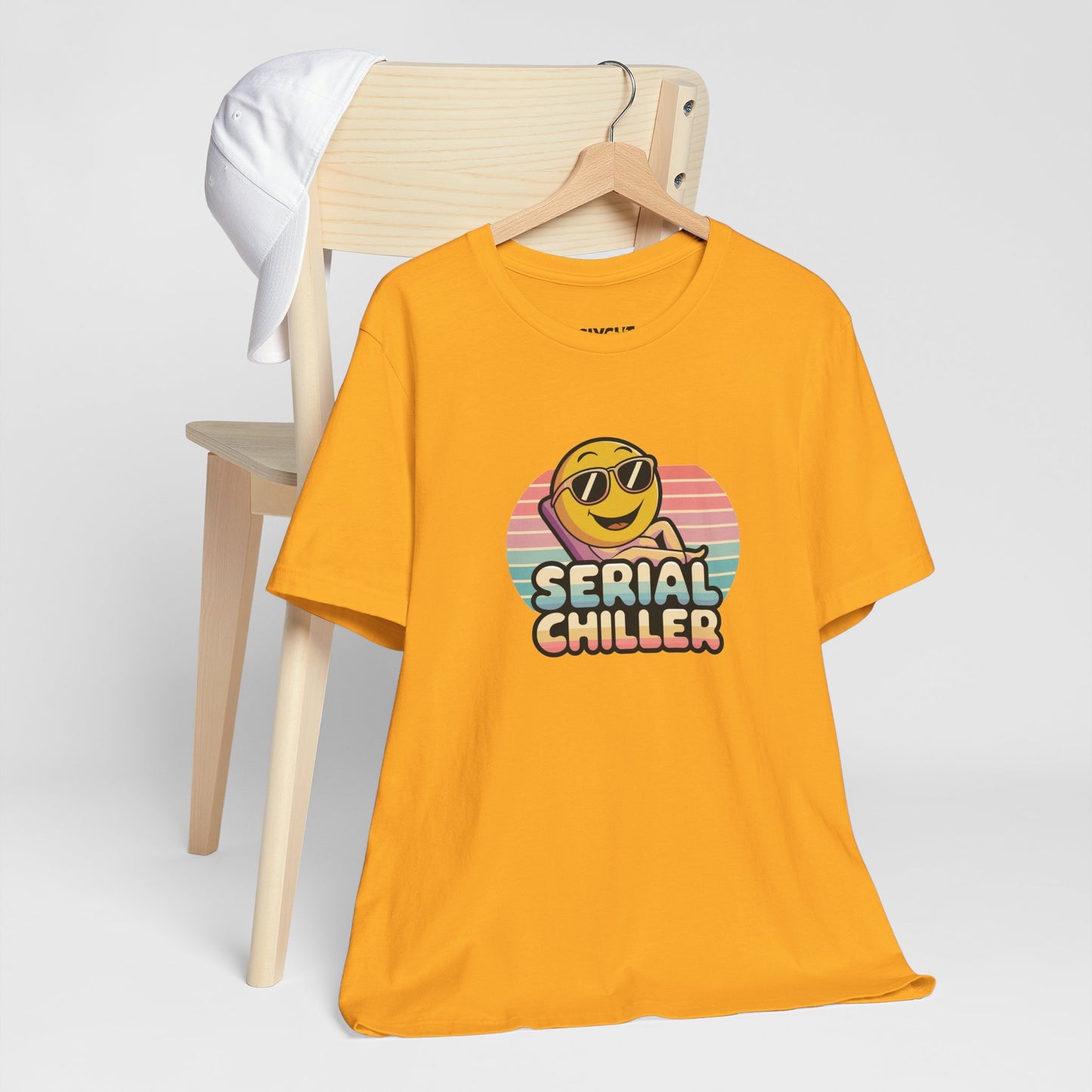 "Serial Chiller" Unisex Jersey Tee – Chill in Style, Always -color - Gold - available in USA