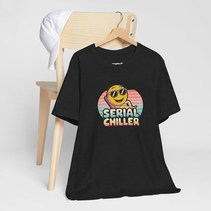 "Serial Chiller" Unisex Jersey Tee – Chill in Style, Always -color - Solid Black Blend - available in USA