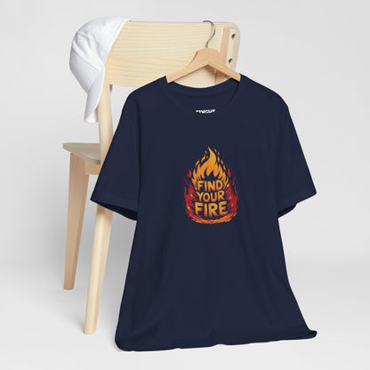 "Find Your Fire" Fiery Graphic Tee – Ignite Your Passion in Style -color - Navy - available in USA