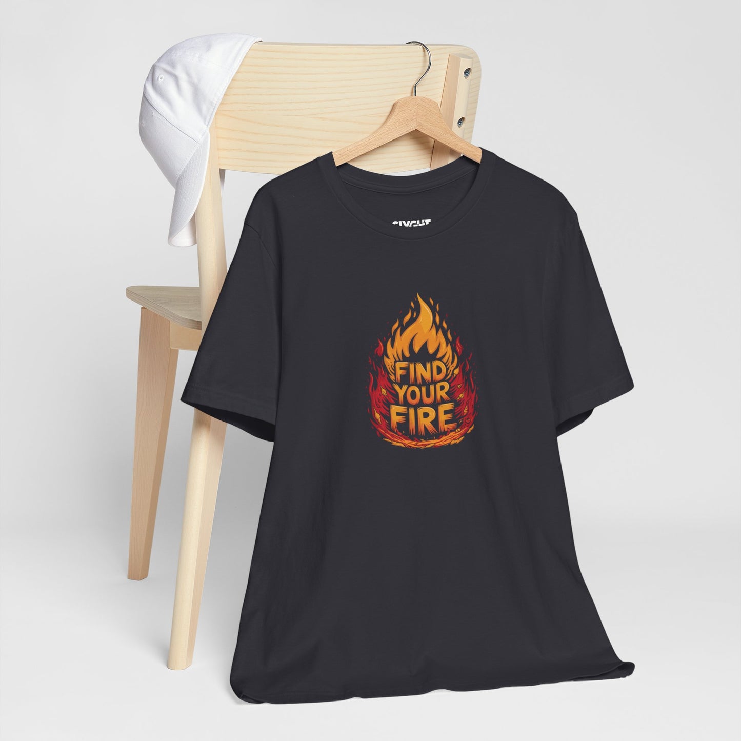 "Find Your Fire" Fiery Graphic Tee – Ignite Your Passion in Style -color - Dark Grey - available in USA