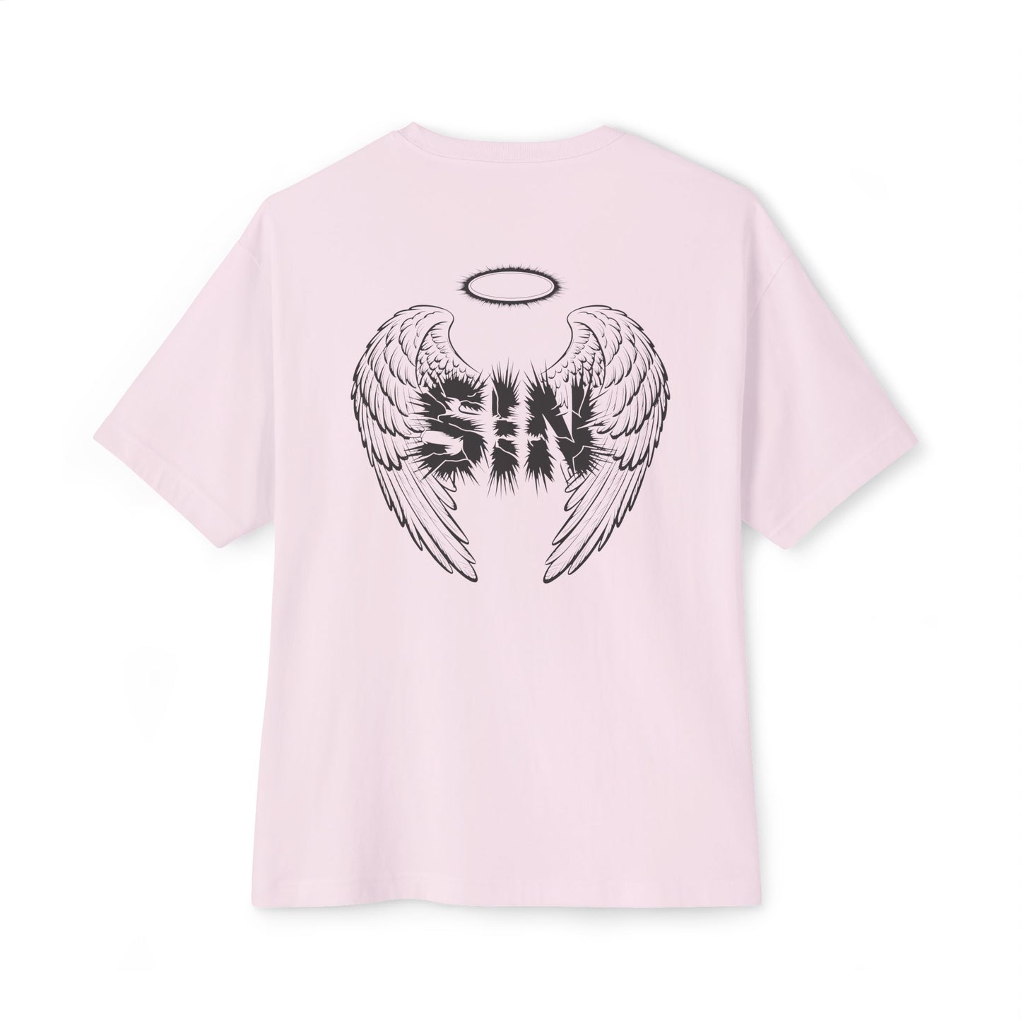 "Sinful Serenity" Oversized Boxy Tee – Where Purity Meets Rebellion -color - Soft Pink - available in USA