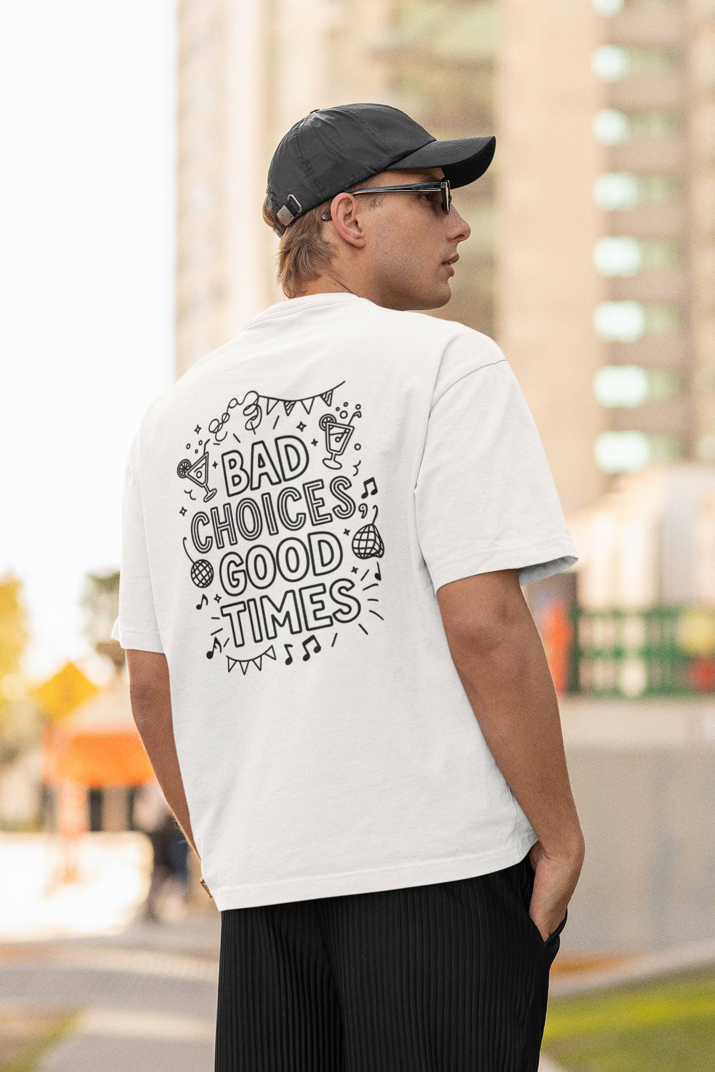 "Bad Choices, Good Times" Oversized Boxy Tee – Party Hard, Stay Stylish -color - - available in USA