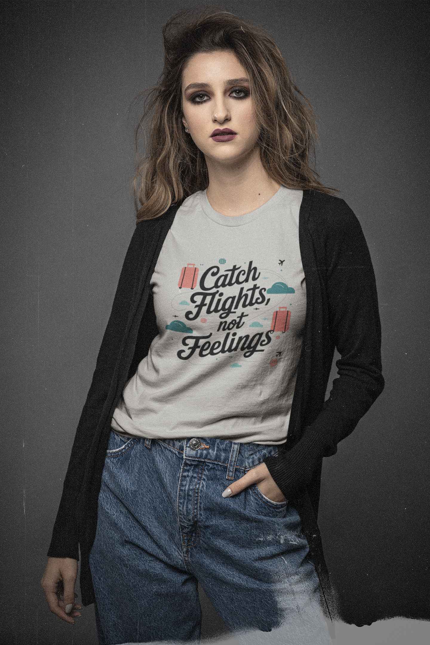 "Catch Flights, Not Feelings" Unisex Tee – For the Jetsetter with a Heart of Steel -color - - available in USA